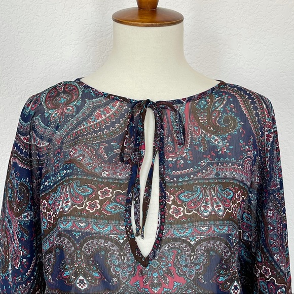 Eight sixty navy paisley chiffon drawstring top XS - Picture 3 of 4
